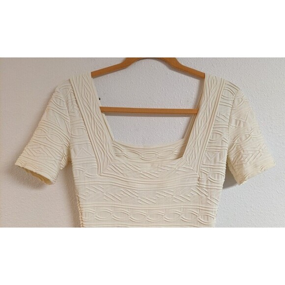 iKiTo Ivory Stretch Bodycon Short Sleeve Square Neck Dress Made In France 40/8 - Picture 5 of 8